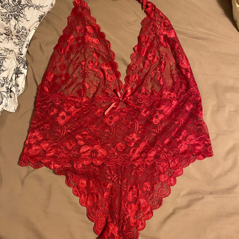 Red lace body suit
